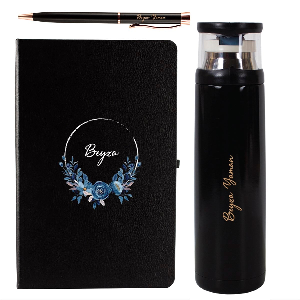 İsme Özel Defter Bardaklı Termos ve Kalem Exclusive Hediye Seti 500 ml - Desen2