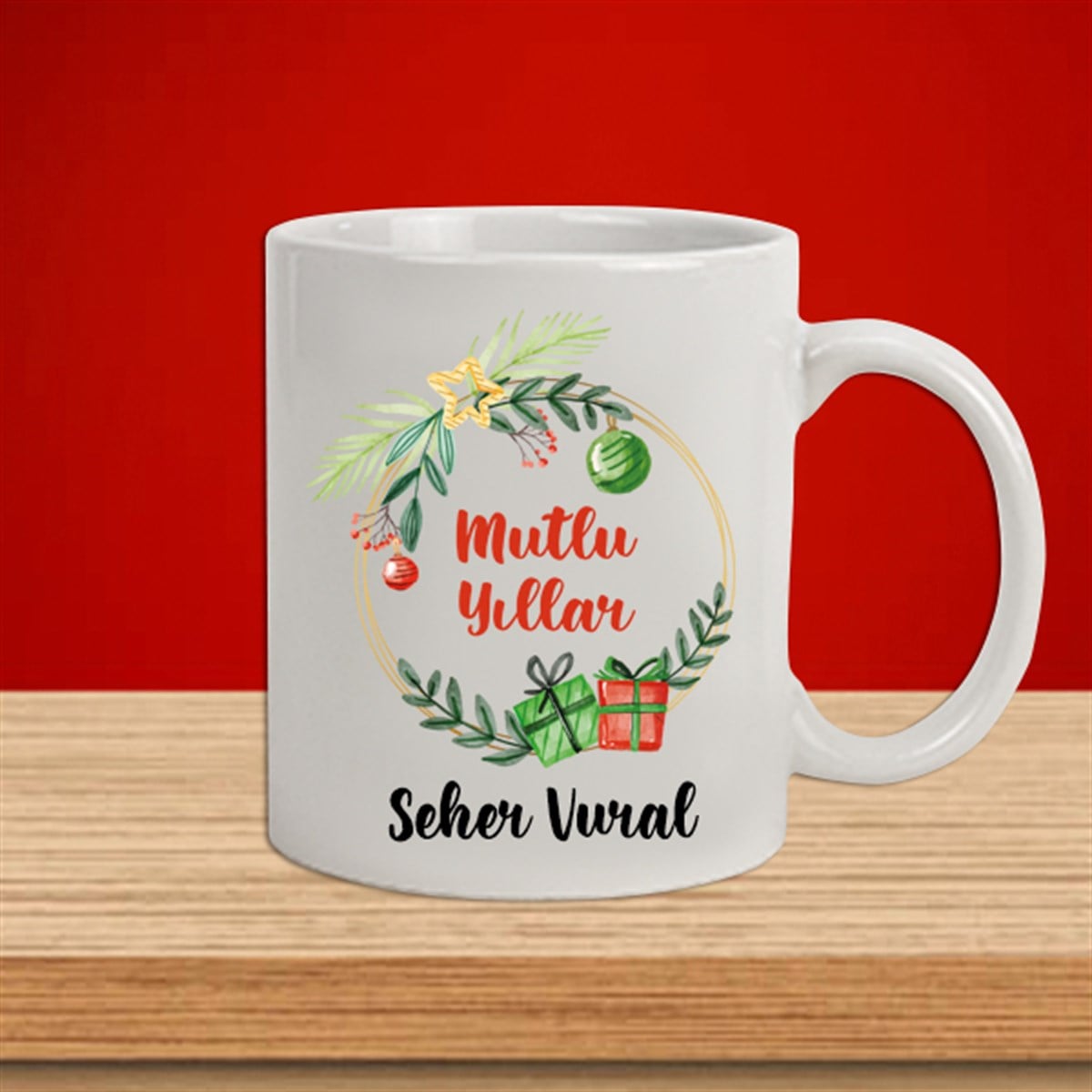 İsme Özel Defter Kalem Ayna Ve Kupa Bardak Seti - Mutlu Yıllar