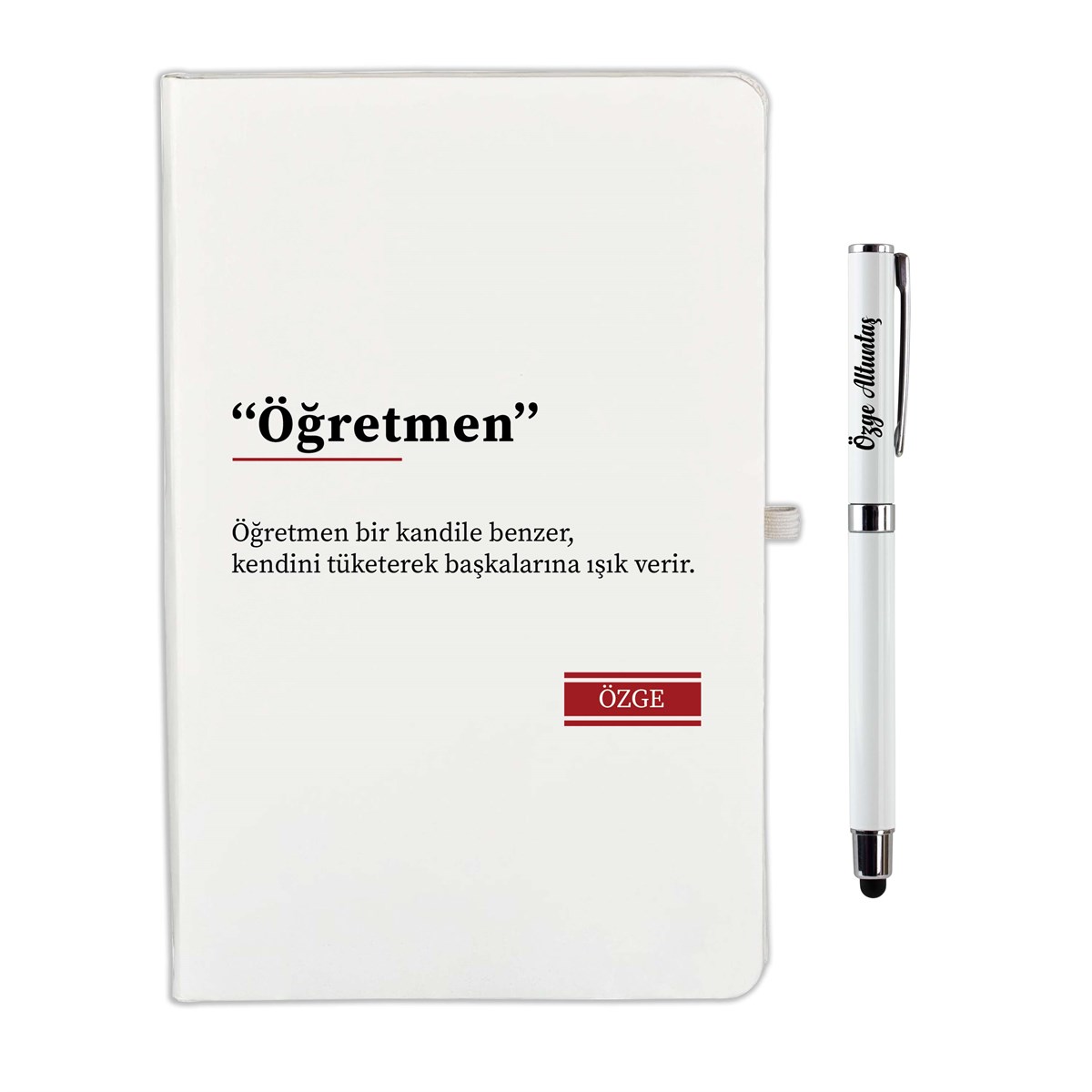 İsme Özel Defter Kalem Seti Beyaz-Öğretmenin Tanımı