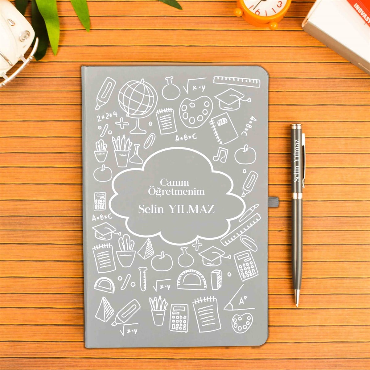 İsme Özel Defter Kalem Seti gri-Canım Öğretmenim