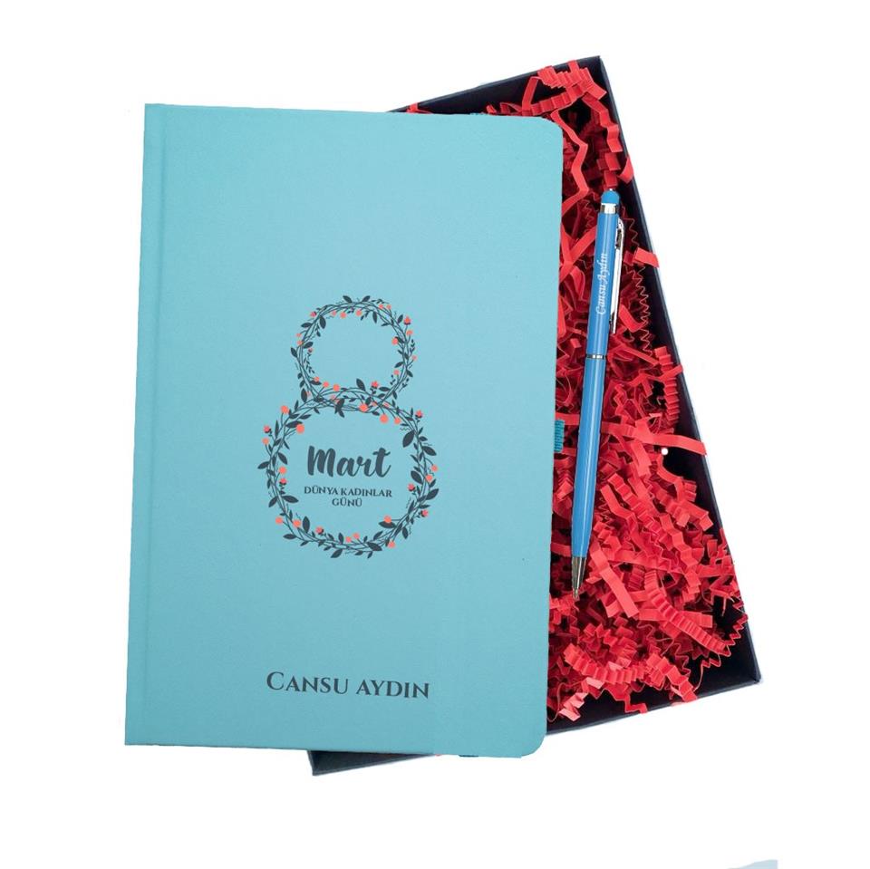 İsme Özel Defter Kalem Seti Hediye Kutusu - 8 Mart Kadınlar Günü