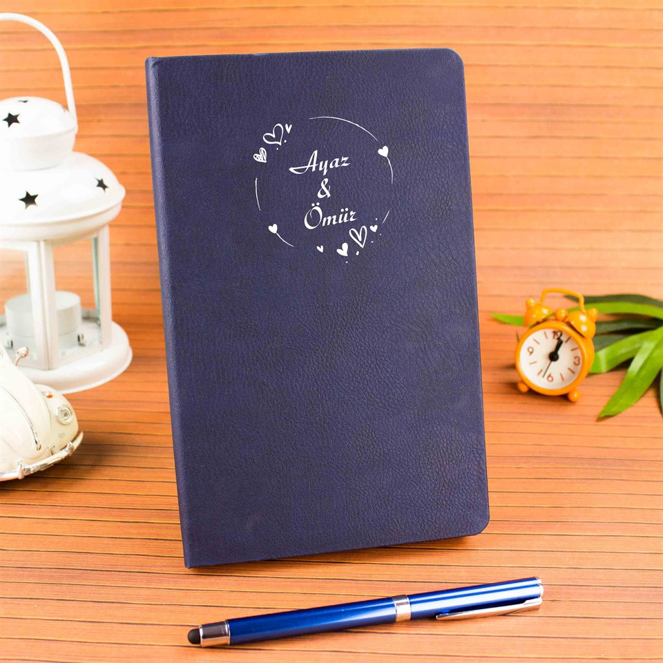 İsme Özel Defter Kalem Seti Hediye Kutusu - Kalpli Çerçeve