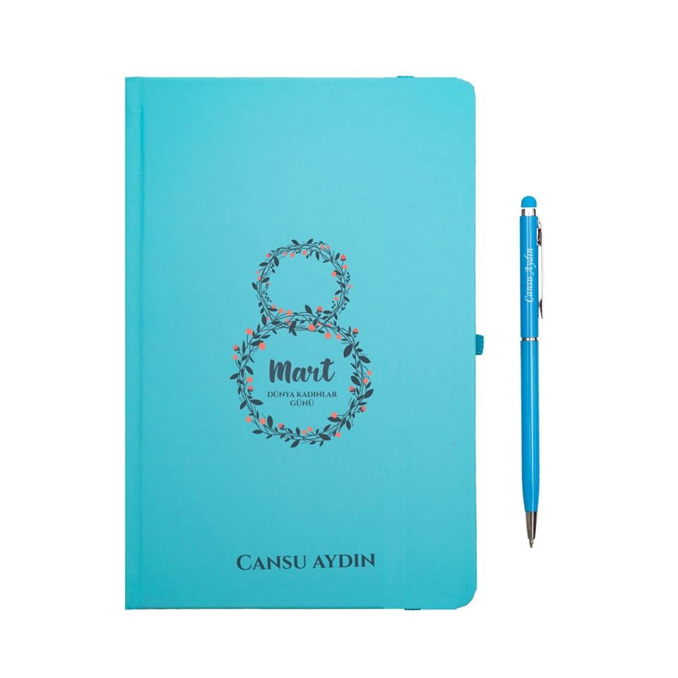 İsme Özel Defter Kalem Seti Hediye Kutusu - 8 Mart Kadınlar Günü