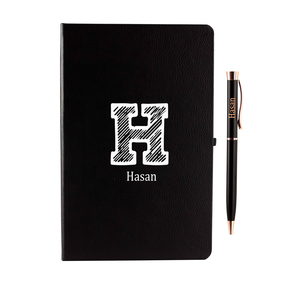 İsme Özel Defter Kalem Seti Siyah - Büyük Harf