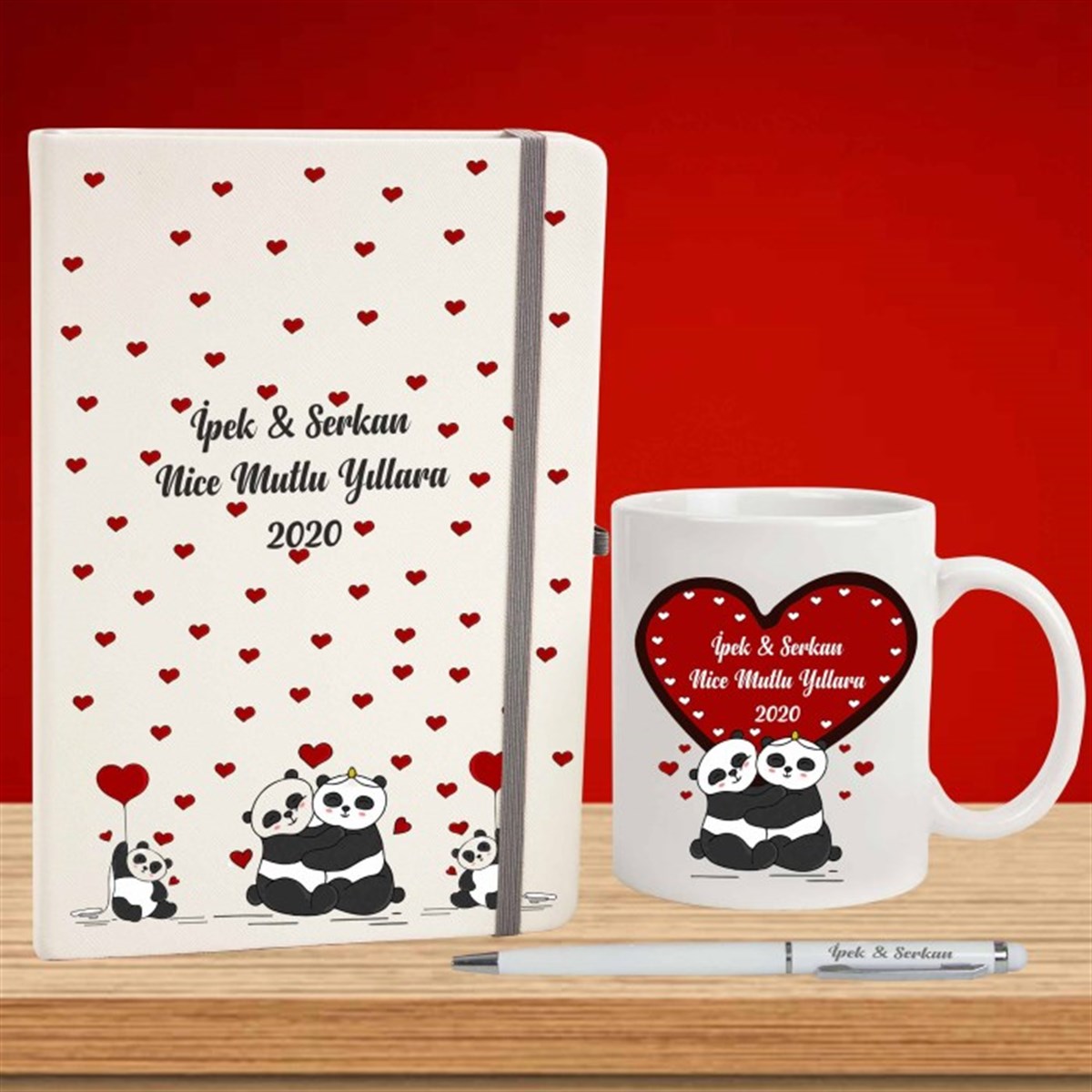 İsme Özel Defter Kalem ve Kupa Bardak Seti - Sevimli Panda