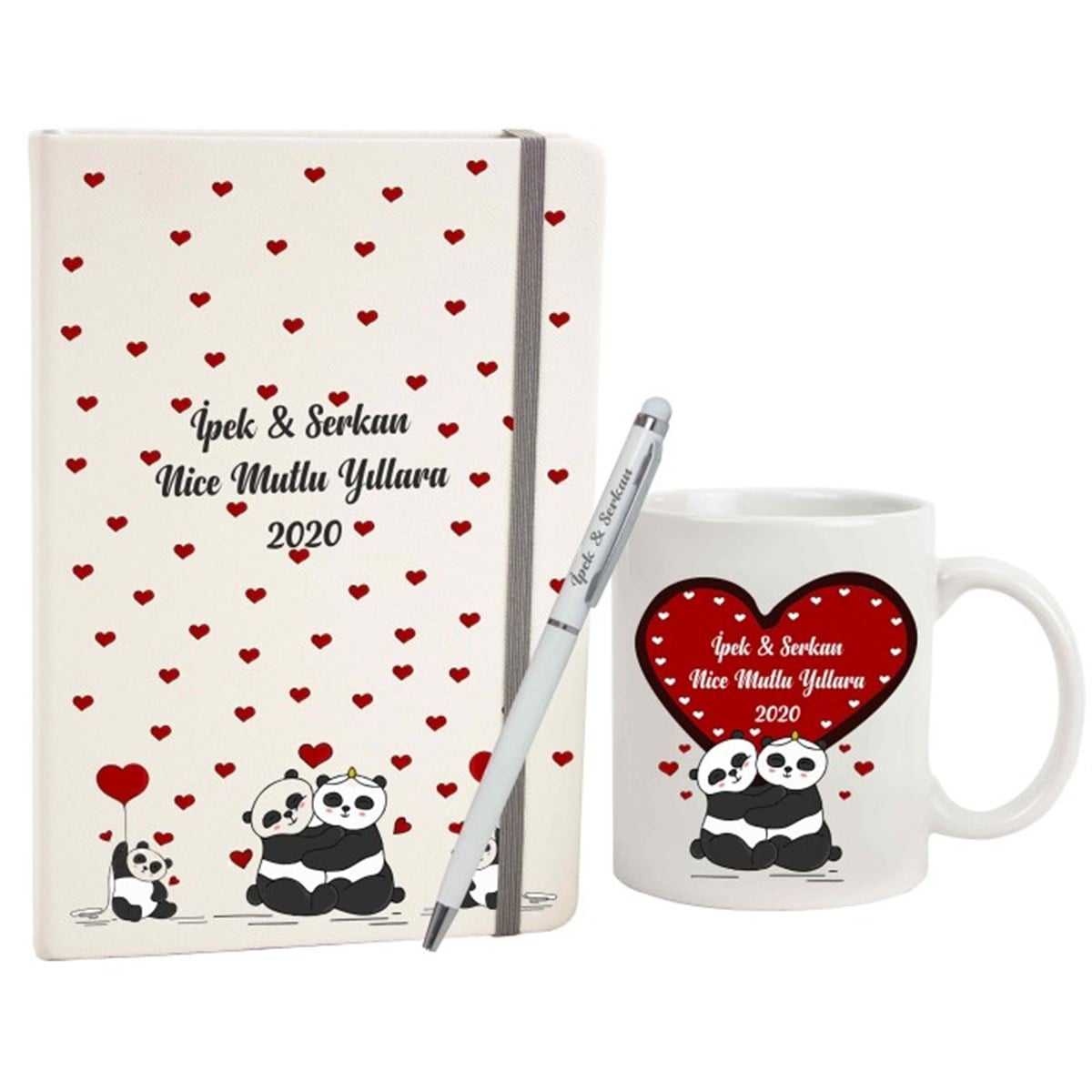 İsme Özel Defter Kalem ve Kupa Bardak Seti - Sevimli Panda