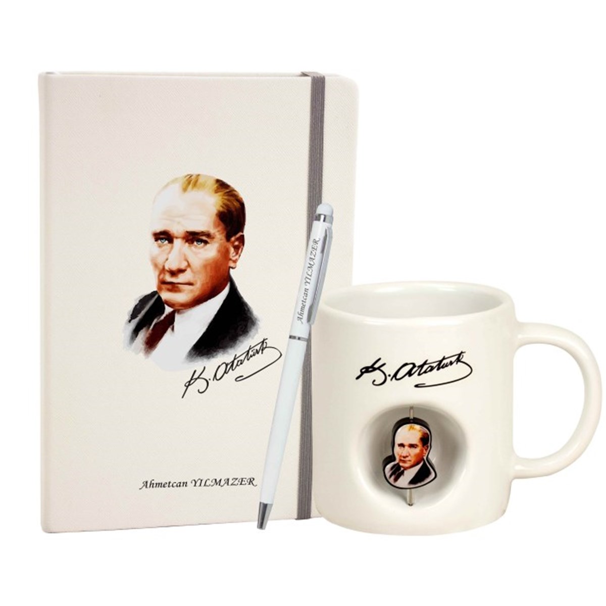 İsme Özel Defter Kalem ve Stres Kupa Bardak Seti - K. Atatürk