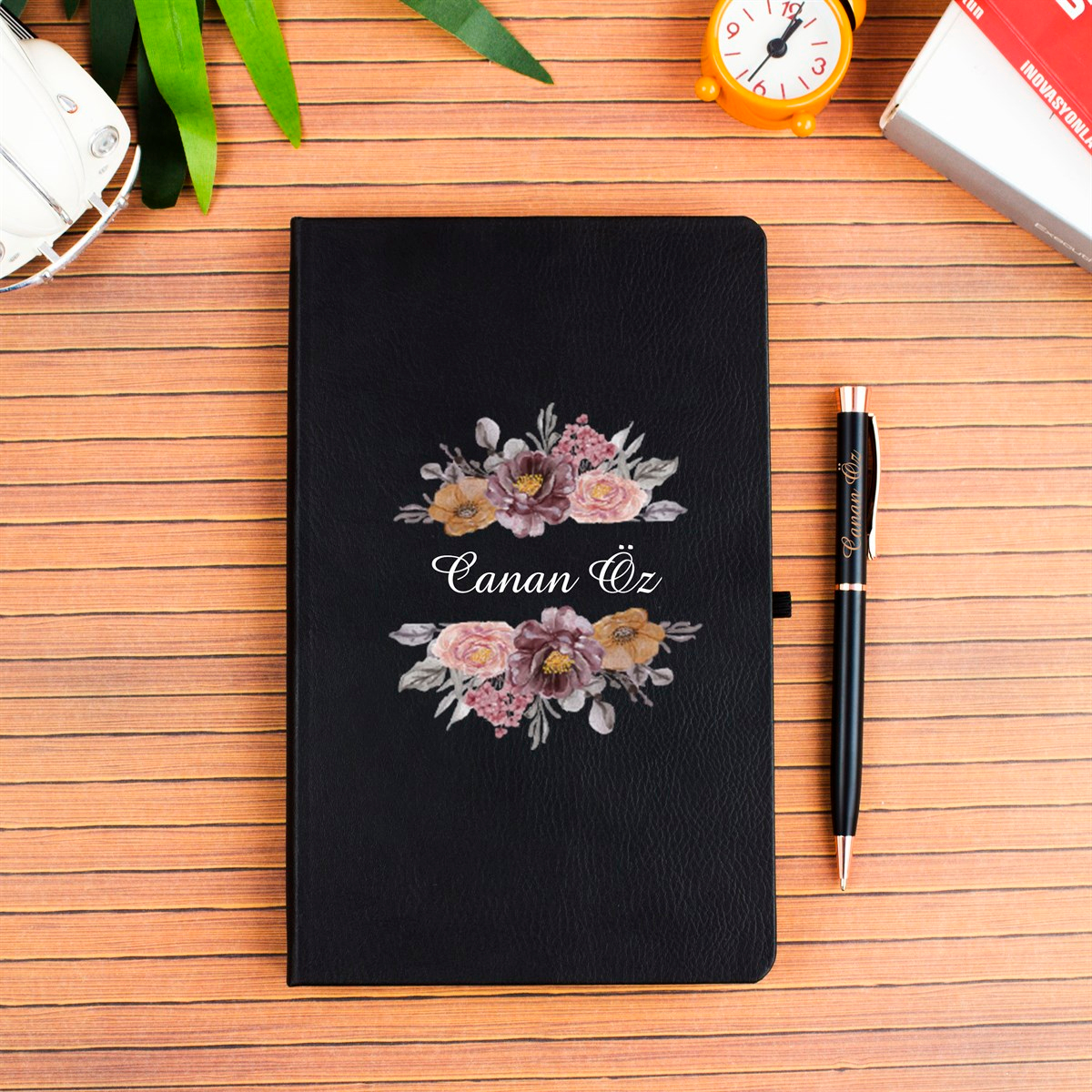 İsme Özel Defter Kulplu Termos ve Kalem Premium Hediye Seti - Desen1