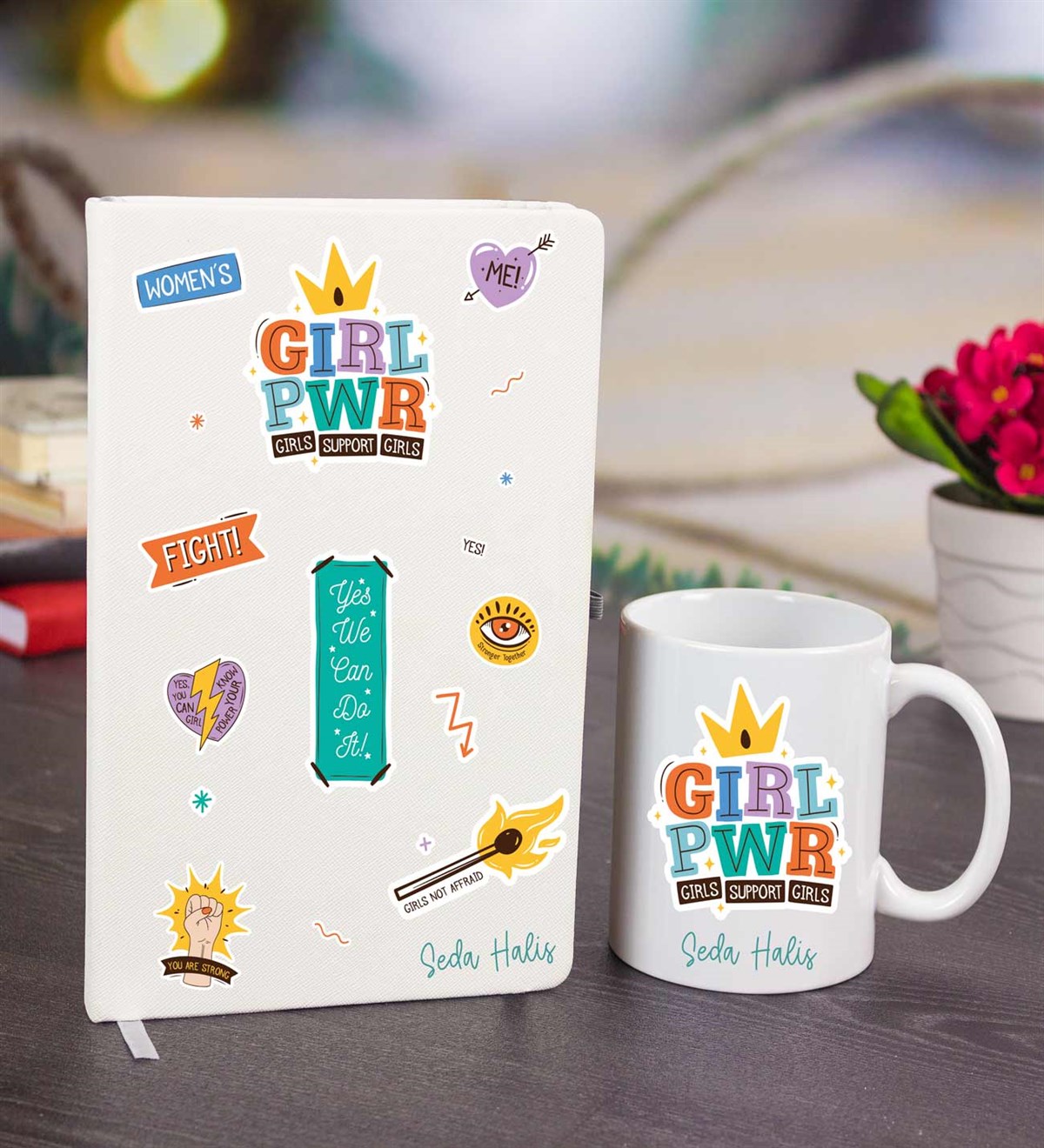 İsme Özel Defter Kupa Bardak Seti - Girl Temalı
