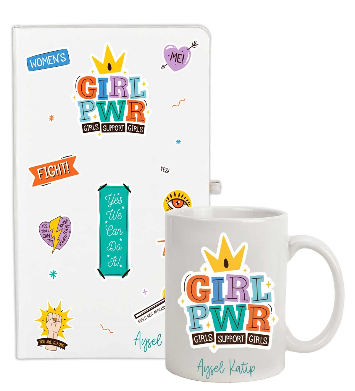 İsme Özel Defter Kupa Bardak Seti - Girl Temalı