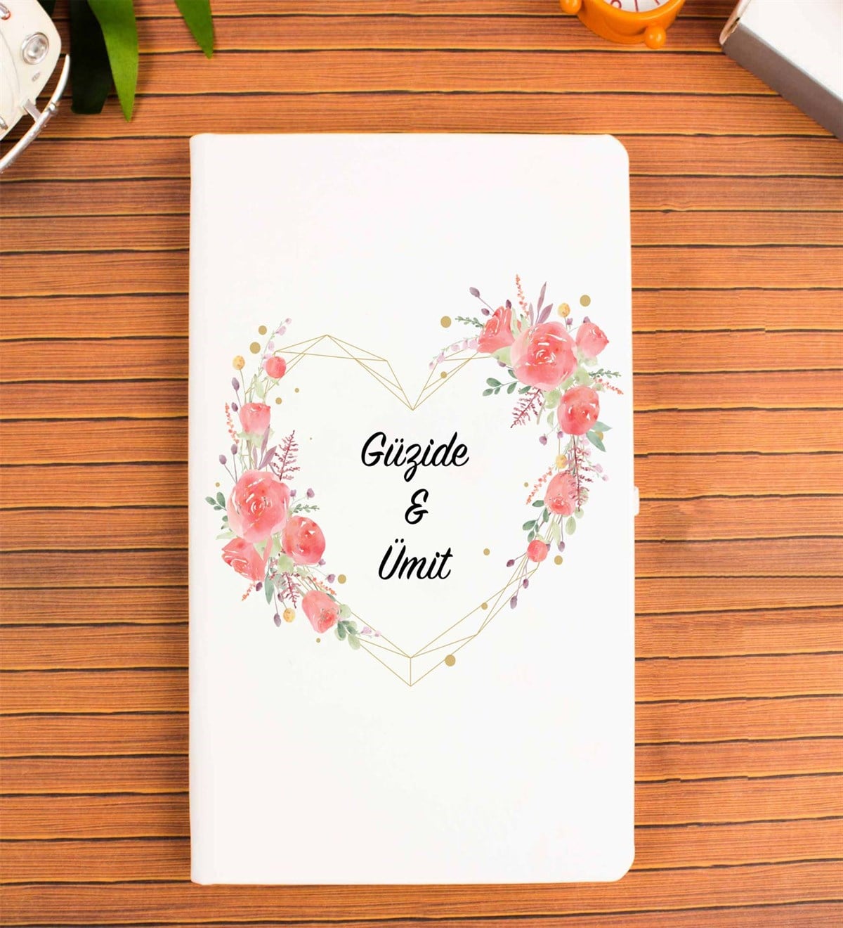 İsme Özel Defter Kupa Bardak Seti - Gül Çerçeve Temalı