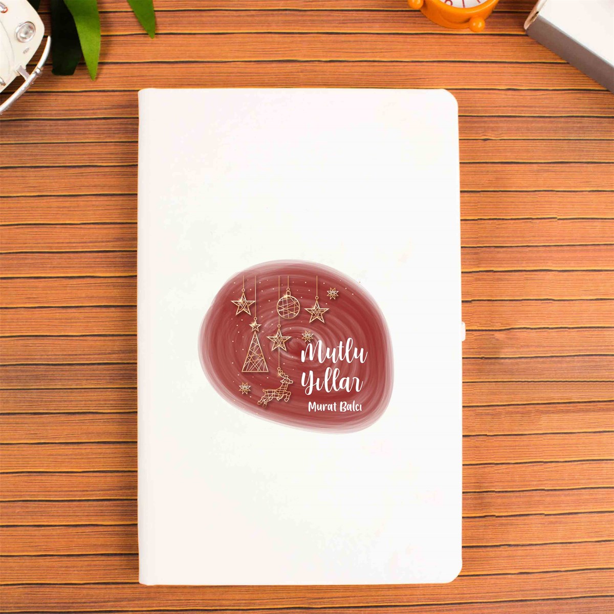 İsme Özel Defter Kupa Bardak Seti - Mutlu Yıllar Kırmızı Temalı