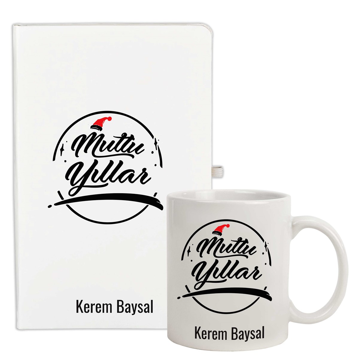 İsme Özel Defter Kupa Bardak Seti - Mutlu Yıllar Temalı