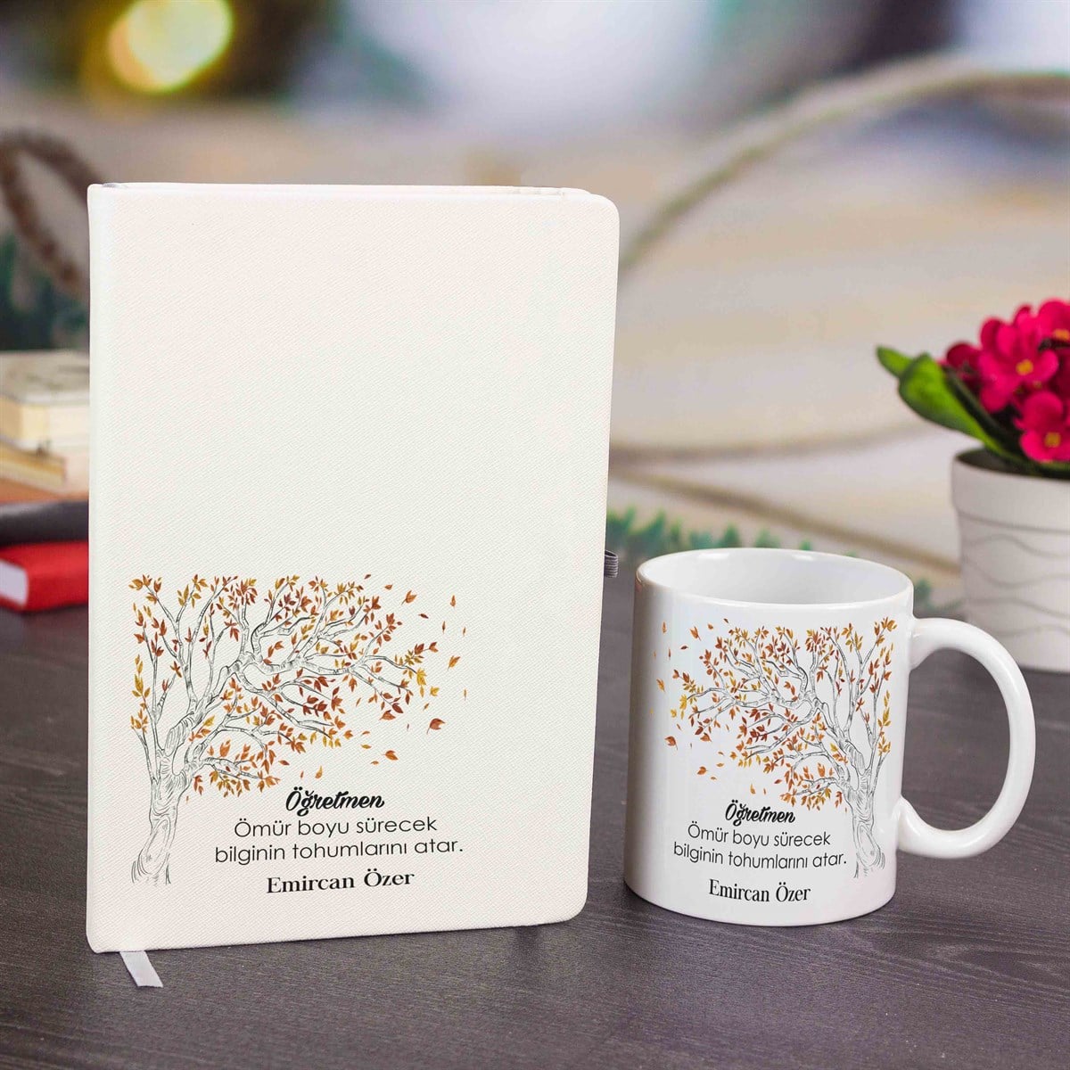 İsme Özel Defter Kupa Bardak Seti - Sonbahar
