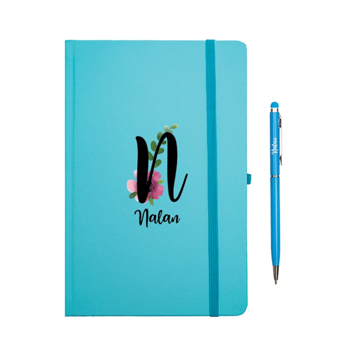 İsme Özel Defter Kupa Çikolata Kolonya Kalem Seti Hediye Kutusu Mavi1