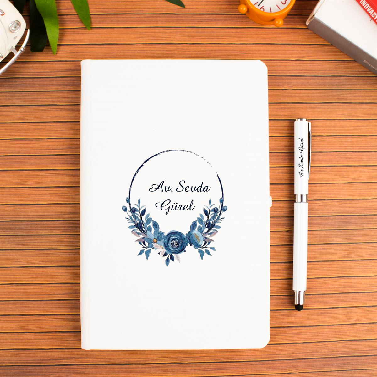 İsme Özel Defter Matara ve Kalem Lüx Hediye Seti 500 ml - Desen2