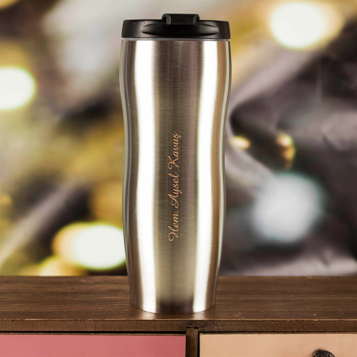 İsme Özel Defter Termos ve Kalem Elegance Hediye Seti 400 ml - Desen1