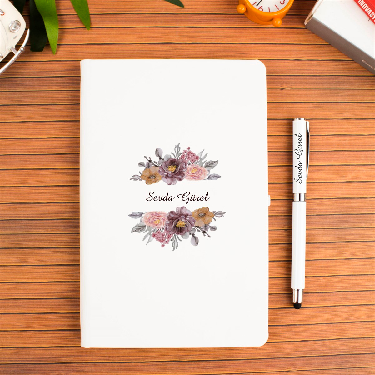 İsme Özel Defter Termos ve Kalem Elegance Hediye Seti 400 ml - Desen1
