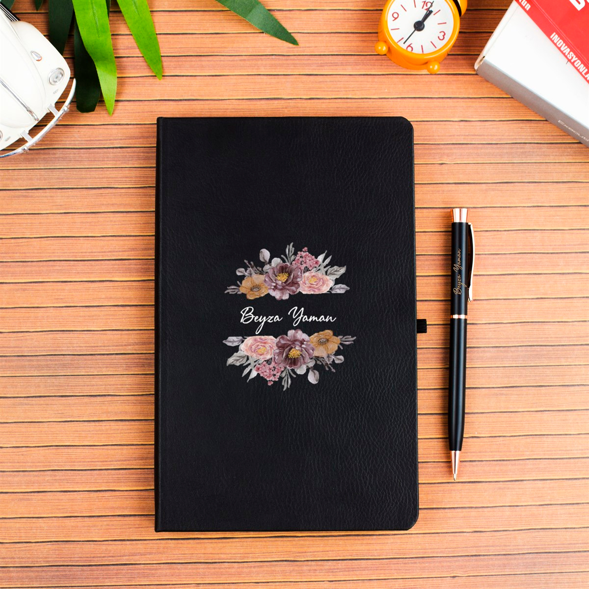 İsme Özel Defter Termos ve Kalem Elegance Hediye Seti 400 ml - Desen1