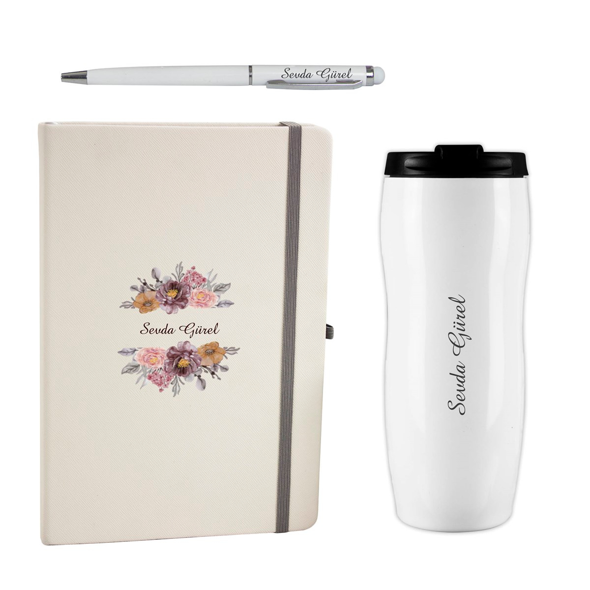 İsme Özel Defter Termos ve Kalem Elegance Hediye Seti 400 ml - Desen1