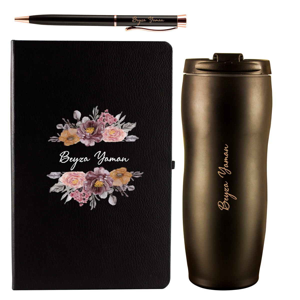 İsme Özel Defter Termos ve Kalem Elegance Hediye Seti 400 ml - Desen1