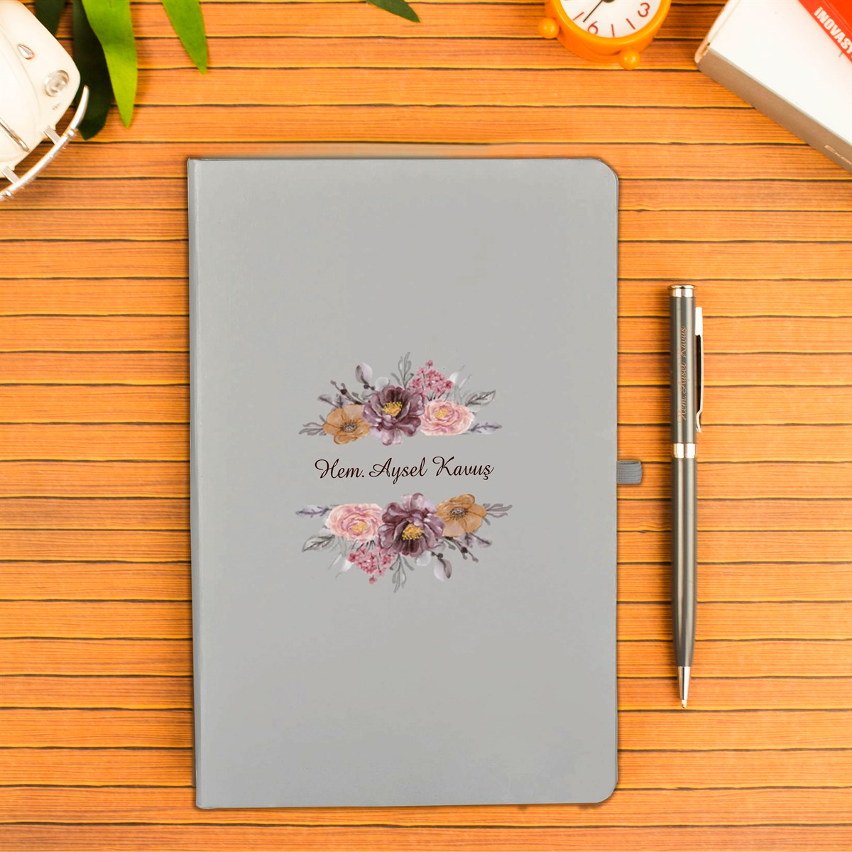 İsme Özel Defter Termos ve Kalem Elegance Hediye Seti 400 ml - Desen1