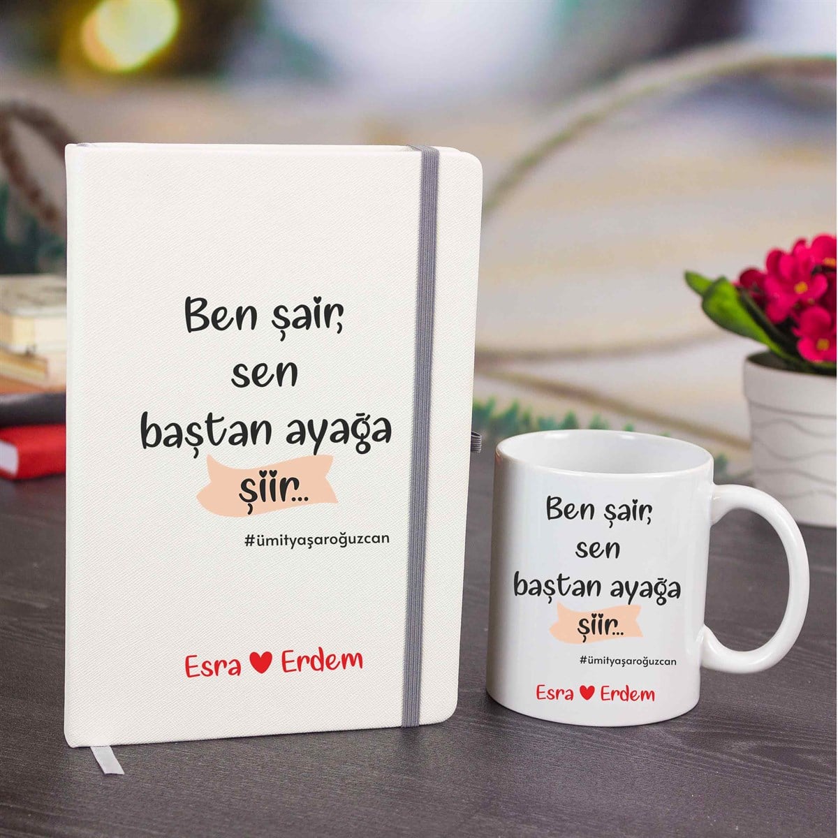 İsme Özel Defter ve Kupa Bardak Seti - Ben Şair Sen Baştan Ayağa Şiir