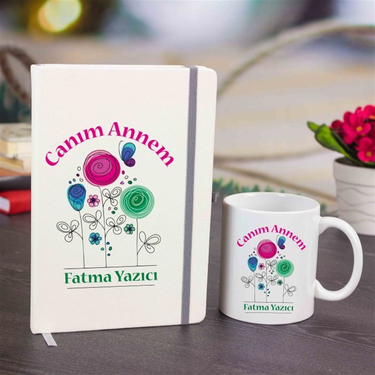 İsme Özel Defter ve Kupa Bardak Seti - Canım Annem
