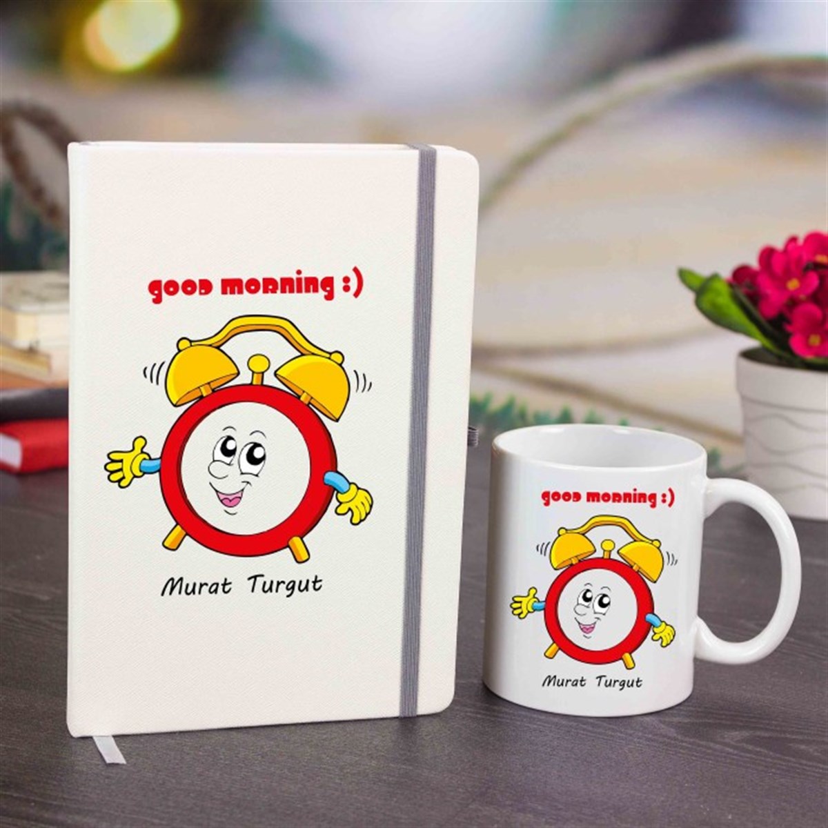 İsme Özel Defter ve Kupa Bardak Seti - Good Morning 