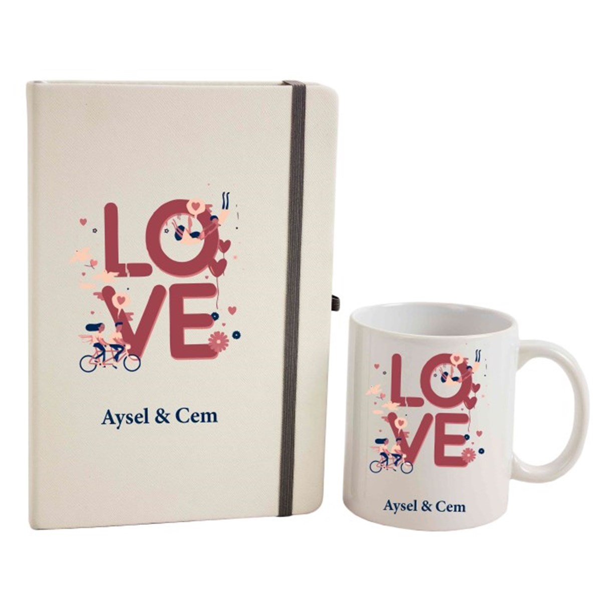 İsme Özel Defter ve Kupa Bardak Seti - Harfli Love 