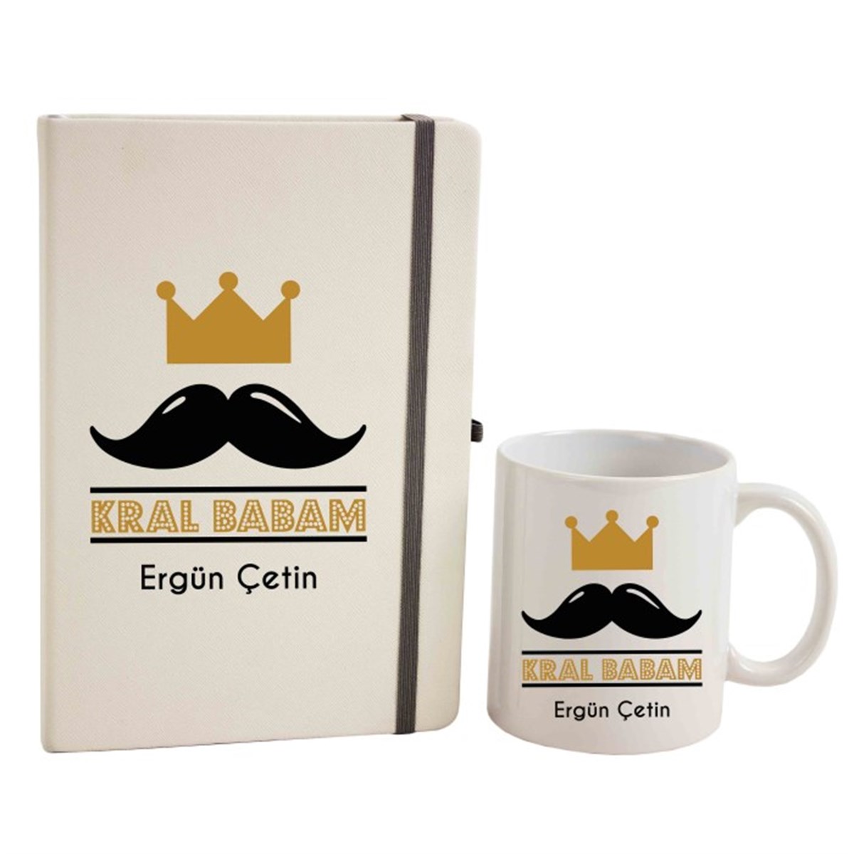 İsme Özel Defter ve Kupa Bardak Seti - Kral Babam
