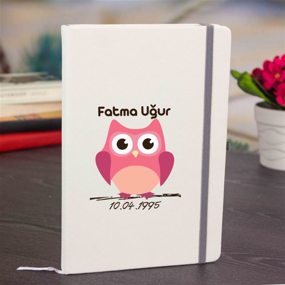 İsme Özel Defter ve Kupa Bardak Seti - Pembe Baykuş