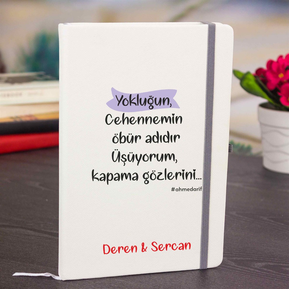 İsme Özel Defter ve Kupa Bardak Seti - Yokluğun, Cehennemin Öbür Adıdır Üşüyorum, Kapama Gözlerini