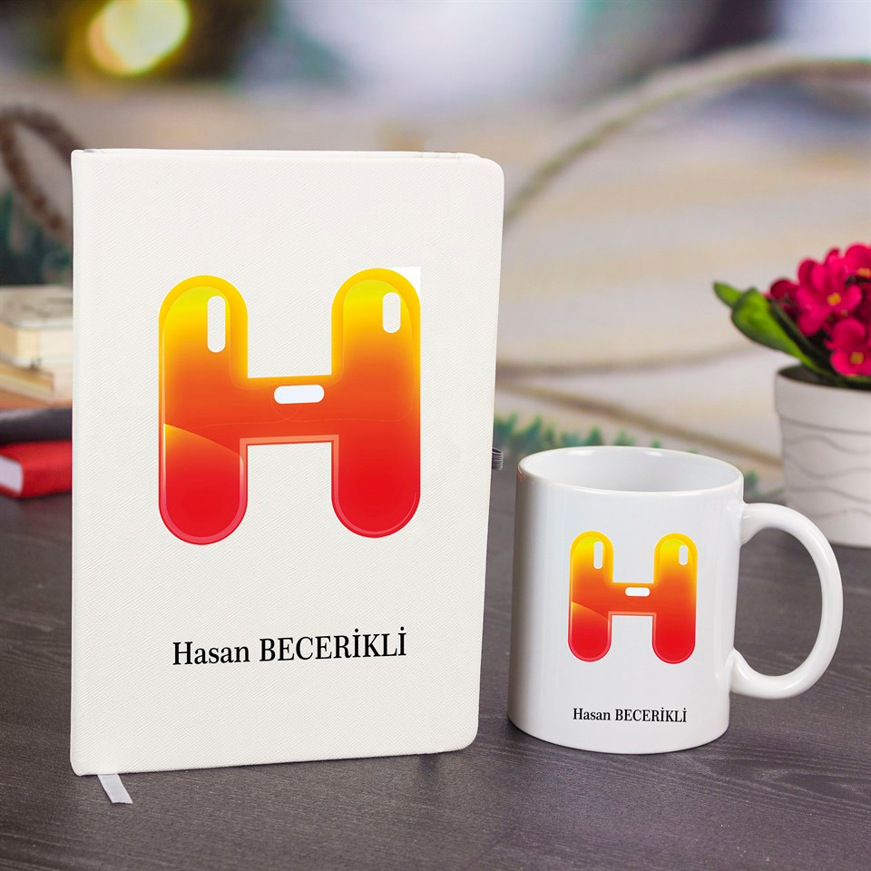 İsme Özel Defter ve Kupa Bardak Seti - Harf Baskılı
