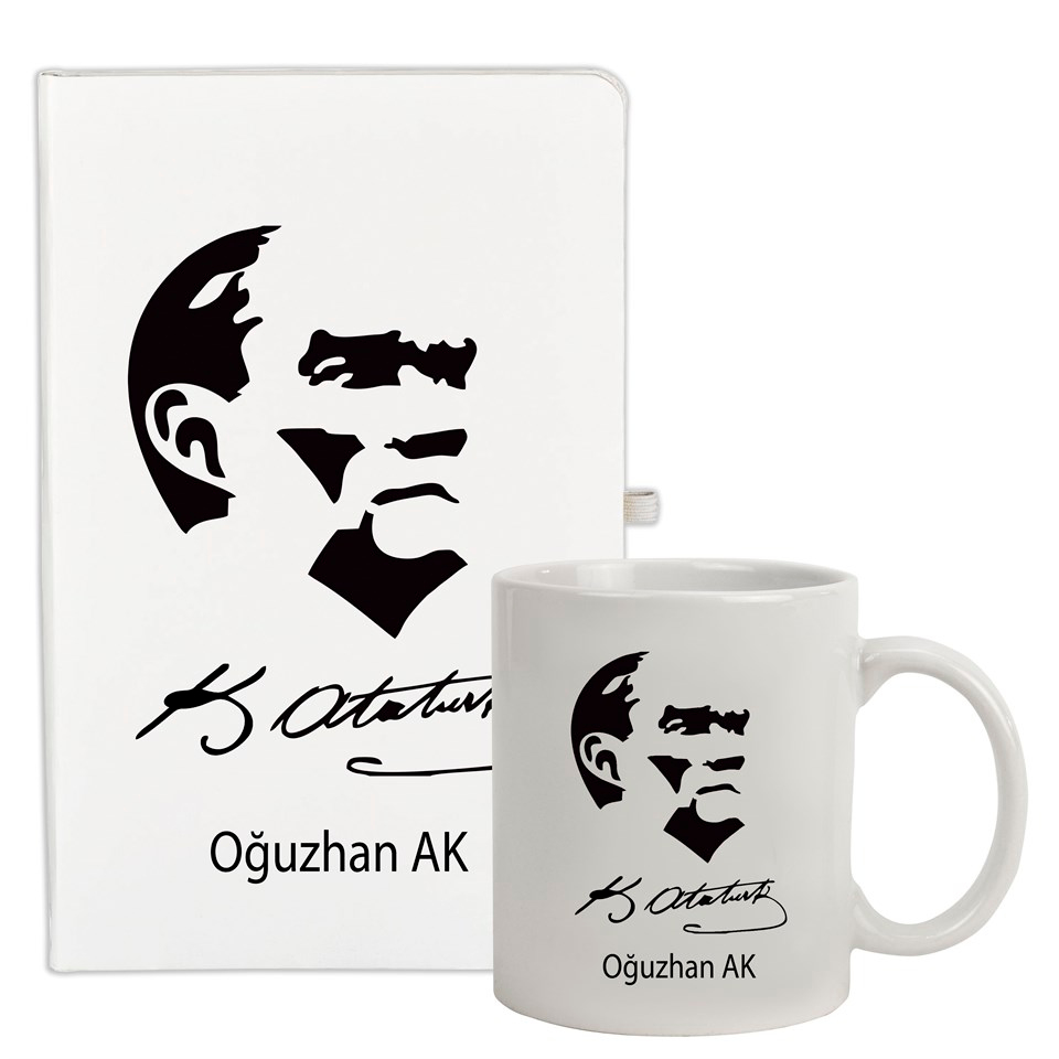 İsme Özel Defter ve Kupa Bardak Seti - M. Kemal Atatürk Silüet