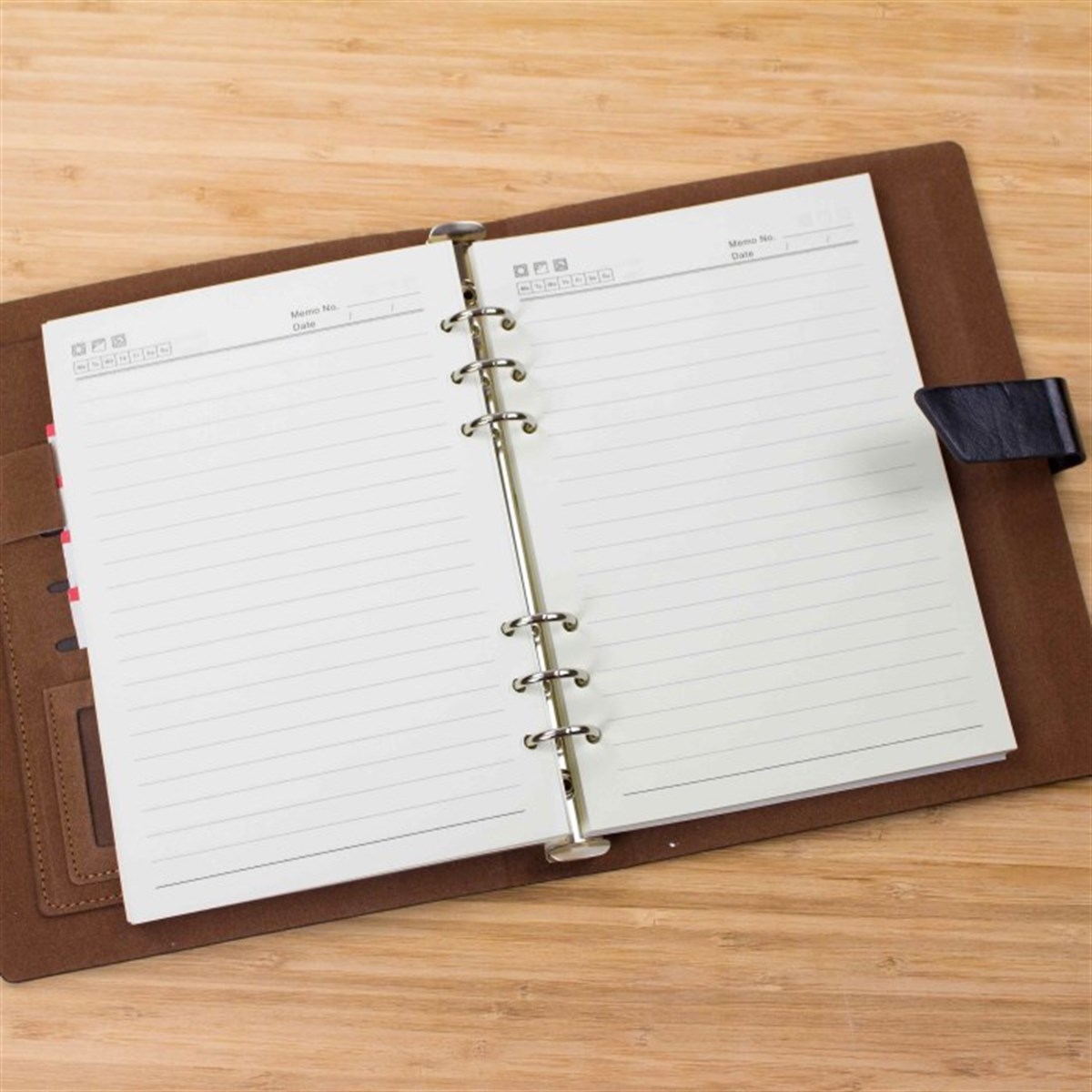 İsme Özel Deri Kapaklı Organizerli Çiçekli Defter ve Kalem Seti