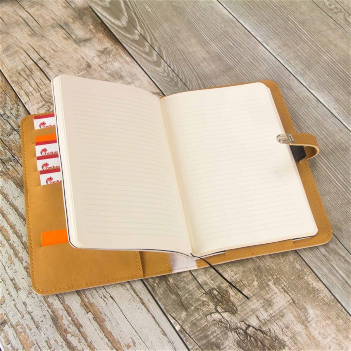 İsme Özel Deri Kapaklı Organizerli Defter ve Kalem Seti - Bej