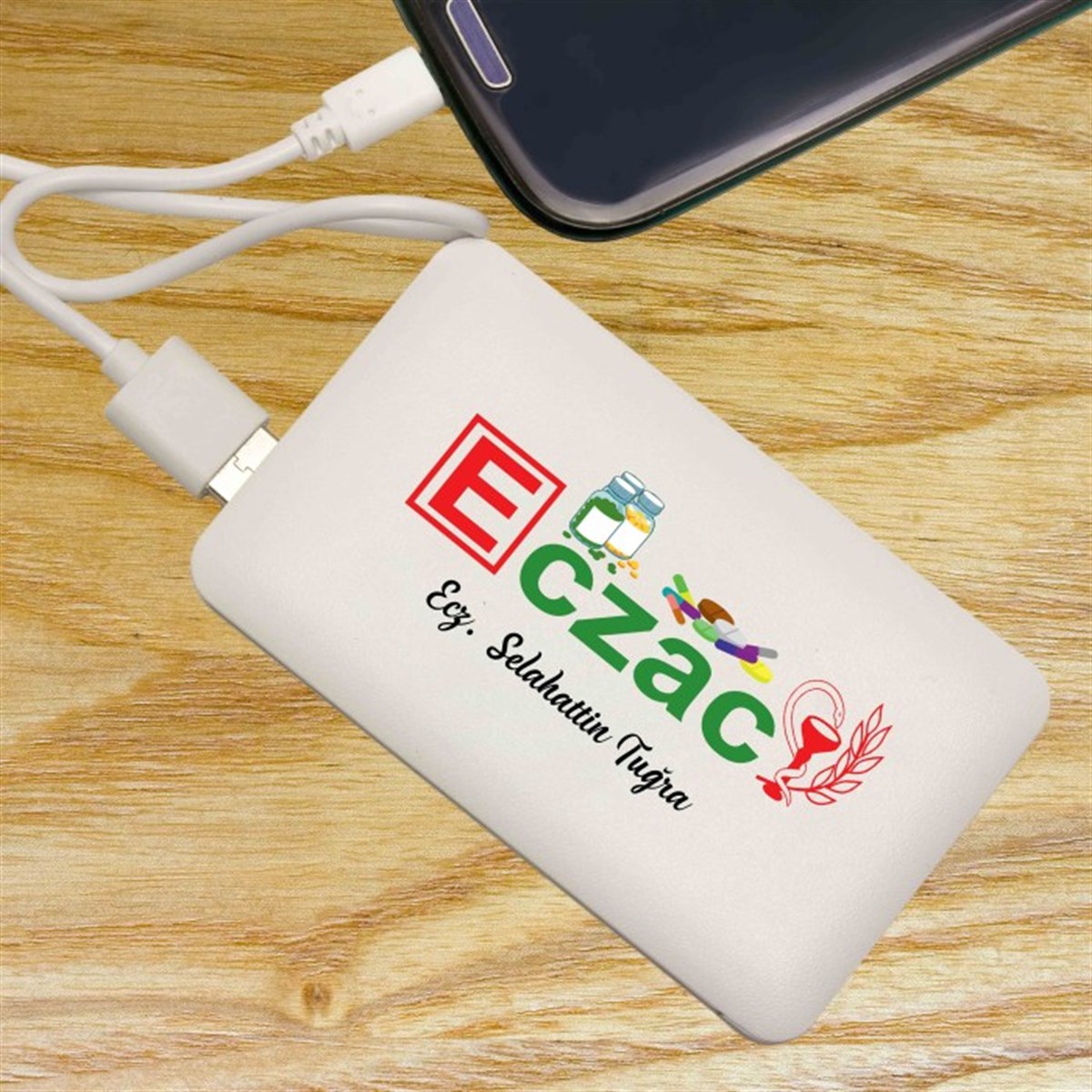 İsme Özel Eczacı Temalı İnce Tasarımlı 5000 Mah. Powerbank (Mobil Şarj Cihazı)