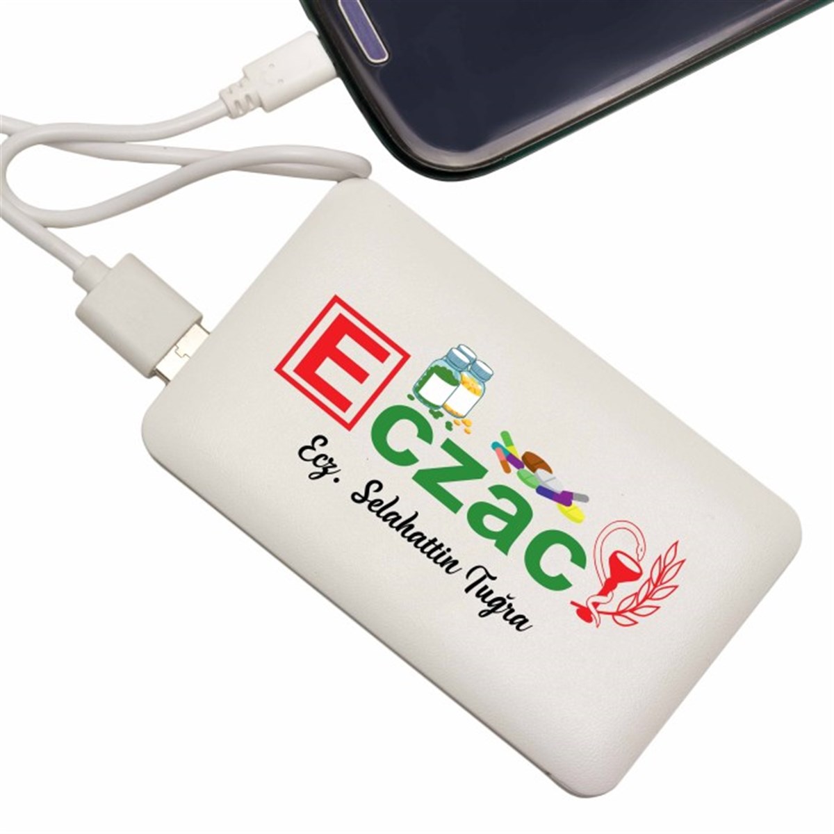İsme Özel Eczacı Temalı İnce Tasarımlı 5000 Mah. Powerbank (Mobil Şarj Cihazı)