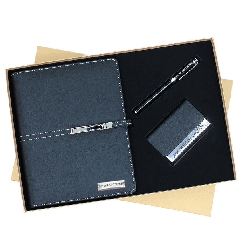 İsme Özel Elegance Organizerli Ajanda Roller Kalem ve Kartvizitlik Seti Tasarım Kutulu