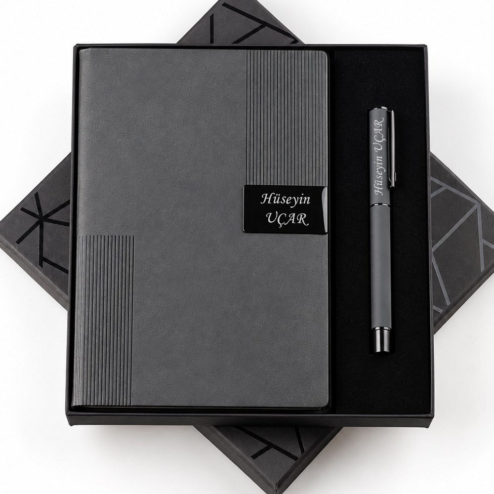 İsme Özel Elit Defter ve Roller Kalem Seti Tasarım Kutulu-Renk Seçenekli