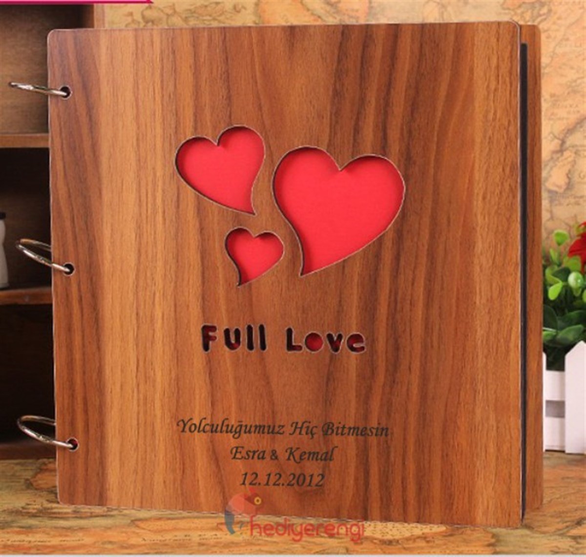 ​İsme Özel Full Love Temalı Ahşap Kendin Yap Albüm Defter Dik Model