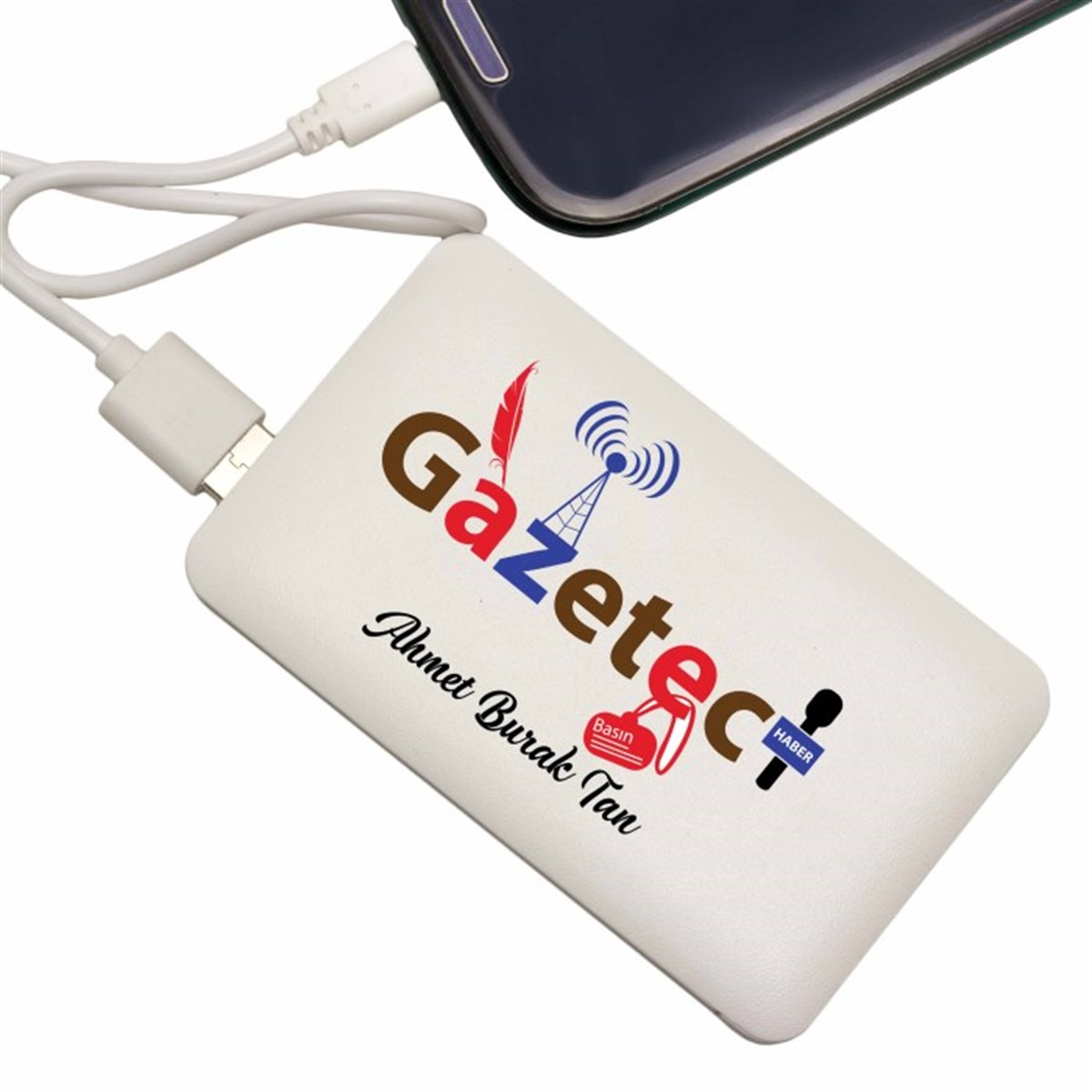 İsme Özel Gazeteci Temalı İnce Tasarımlı 5000 Mah. Powerbank (Mobil Şarj Cihazı)