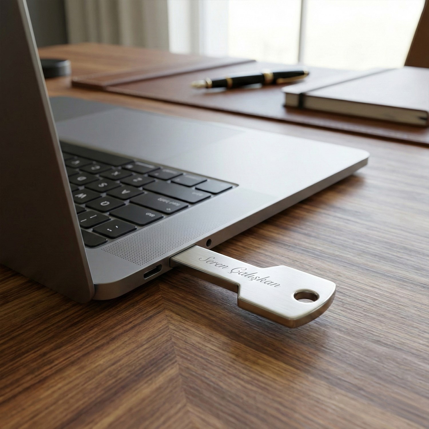 İsme Özel Gri Defter Roller Kalem USB Flash Bellek ve Kartvizitlik Seti