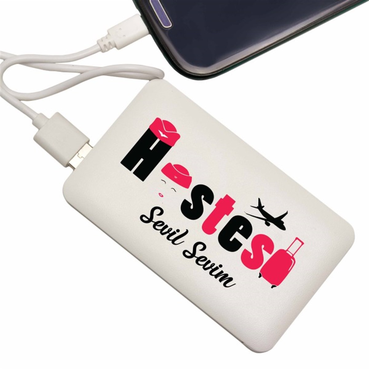 İsme Özel Hostes Temalı İnce Tasarımlı 5000 Mah. Powerbank (Mobil Şarj Cihazı)