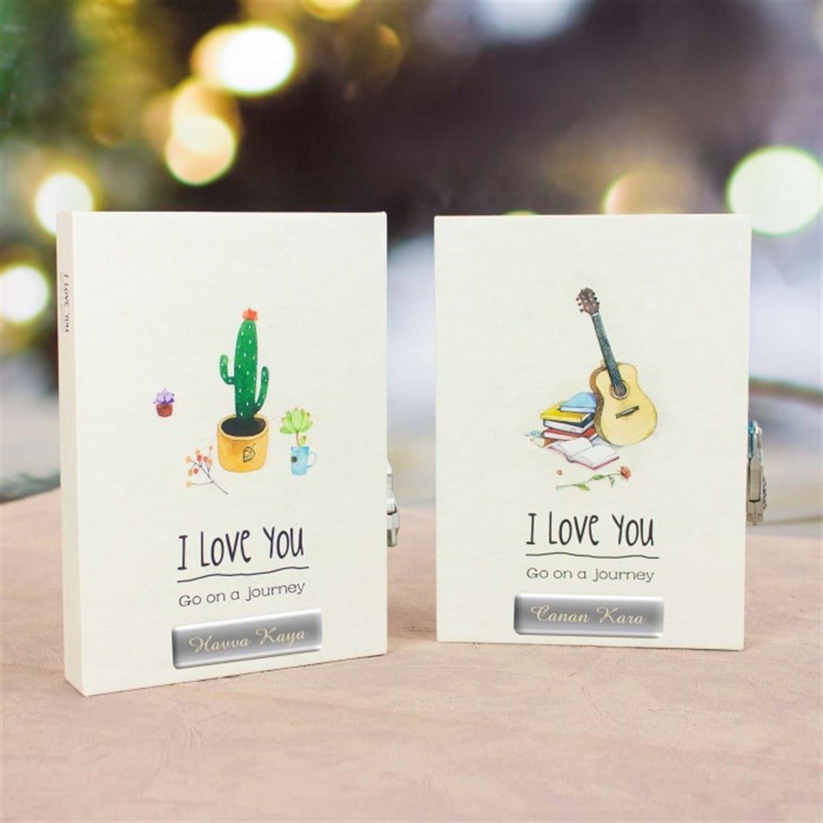 İsme Özel I Love You Temalı Kutulu Kilitli Hatıra Defteri