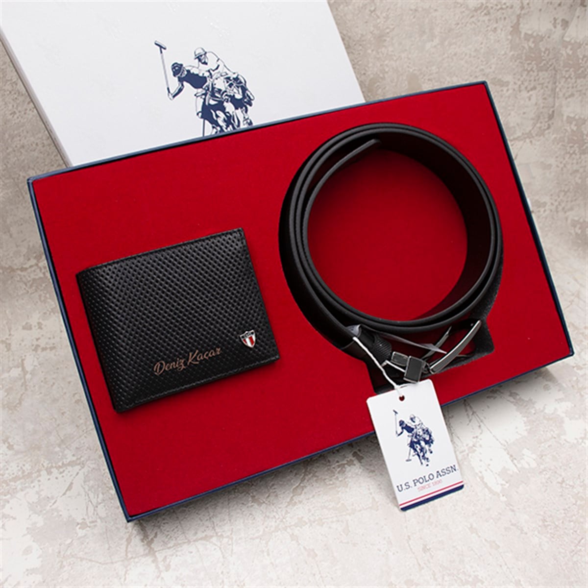 İsme Özel İğne Baskı Detaylı U.S. Polo Assn. Cüzdan ve Kemer Seti