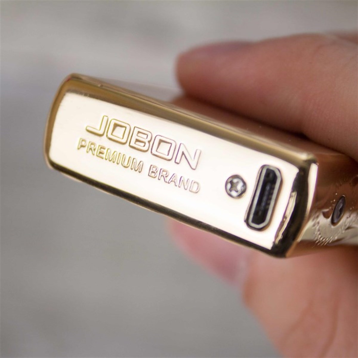 İsme Özel Jobon Metal Desenli Elektirkli Çakmak Usb Şarjlı Gold M3