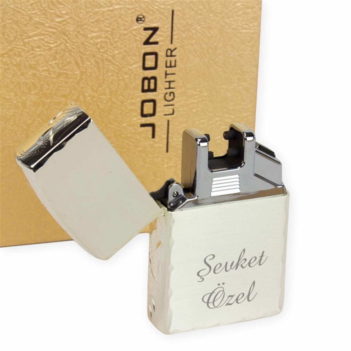 İsme Özel Jobon Metal Desenli Elektirkli Çakmak Usb Şarjlı Gold M3