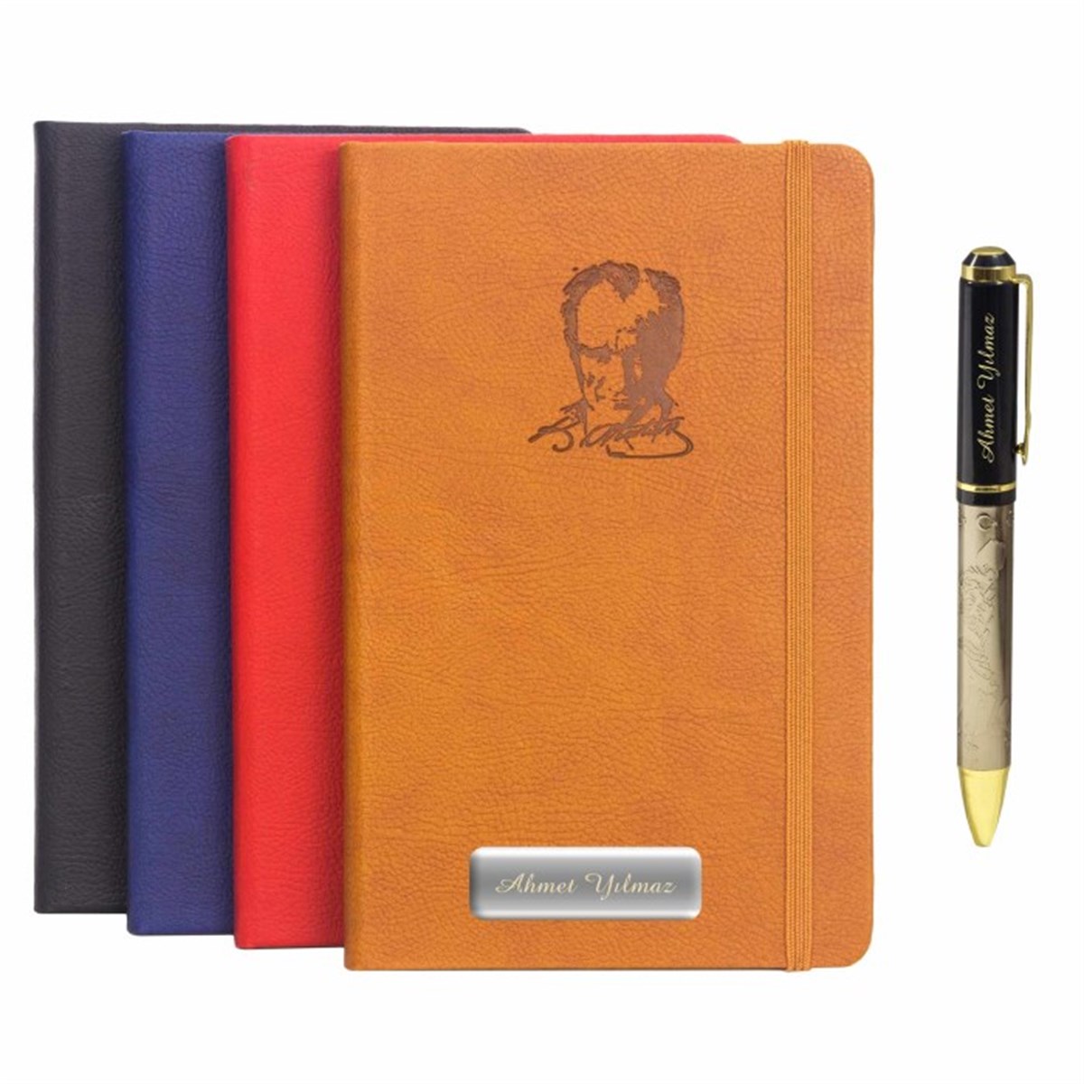 İsme Özel K. Atatürk Temalı Lastikli Defter ve Kalem Seti